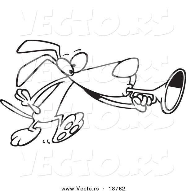 Vector of a Cartoon Dog Playing a Horn - Outlined Coloring Page