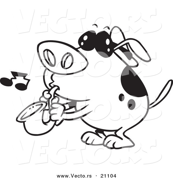 Vector of a Cartoon Dog Playing a Saxophone - Coloring Page Outline
