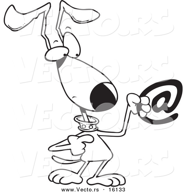 Vector of a Cartoon Dog Pointing to an Email Symbol - Outlined Coloring Page Drawing
