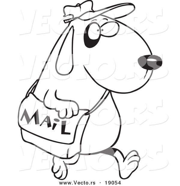 Vector of a Cartoon Dog Postal Worker Carrying a Mail Bag - Outlined Coloring Page
