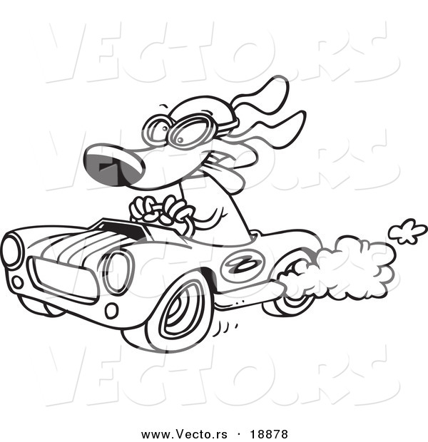 Vector of a Cartoon Dog Racing a Hot Rod - Outlined Coloring Page