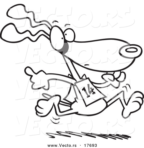 Vector of a Cartoon Dog Running in a Race - Coloring Page Outline