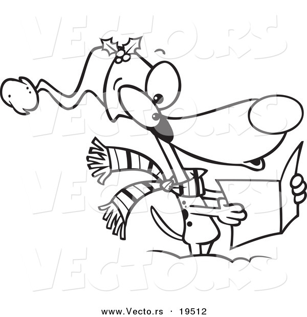 Vector of a Cartoon Dog Singing Christmas Carols - Outlined Coloring Page