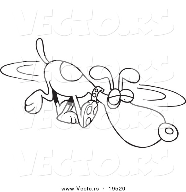Vector of a Cartoon Dog Sniffing in Circles - Outlined Coloring Page