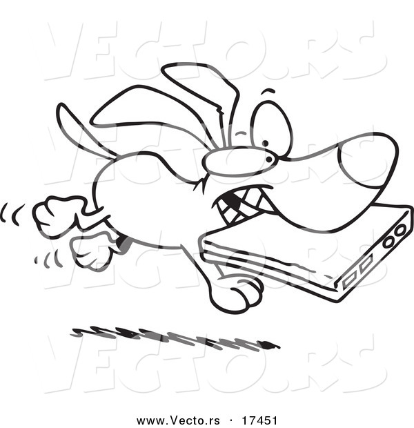 Vector of a Cartoon Dog Stealing a Laptop - Coloring Page Outline