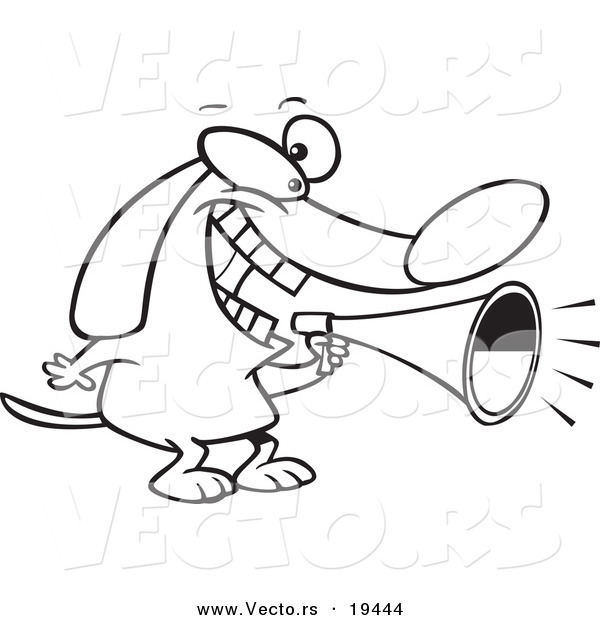 Vector of a Cartoon Dog Using a Megaphone - Outlined Coloring Page