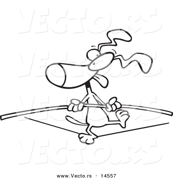 Vector of a Cartoon Dog Walking on a Tight Rope - Coloring Page Outline