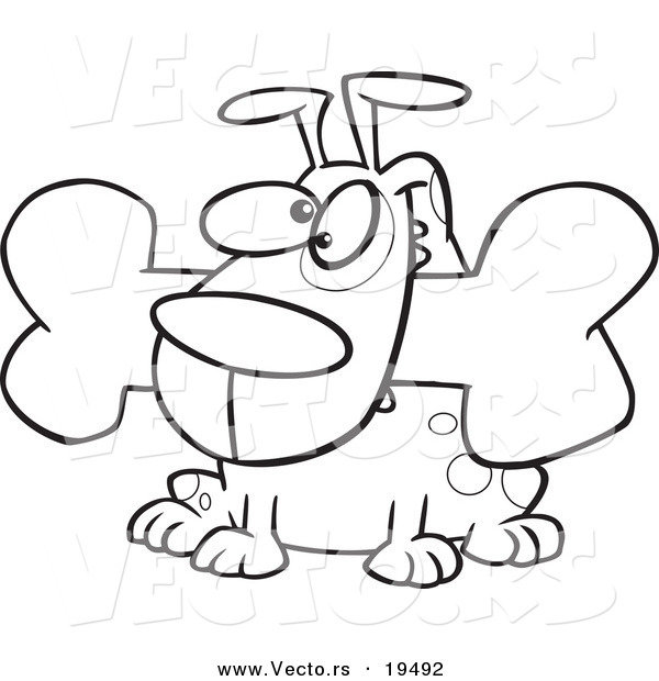 Vector of a Cartoon Dog with a Bone - Outlined Coloring Page