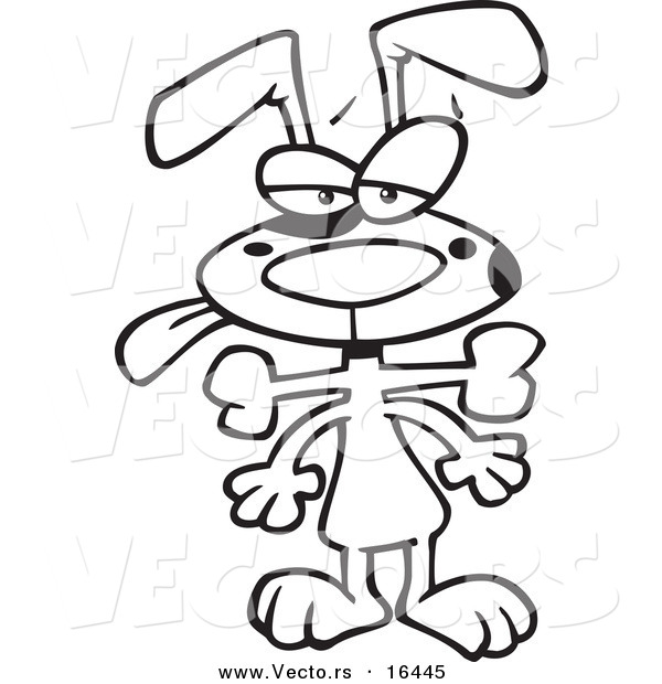 Vector of a Cartoon Dog with a Bone Stuck in His Throat - Outlined Coloring Page Drawing