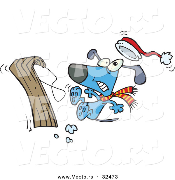 Vector of a Cartoon Dog Wrecking While Trying to Ride a Snow Sled