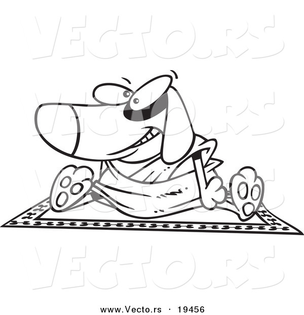 Vector of a Cartoon Doggie Lama Sitting on a Rug - Outlined Coloring Page