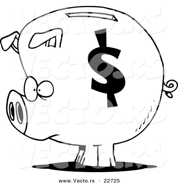 Vector of a Cartoon Dollar Symbol on a Piggy Bank - Coloring Page Outline