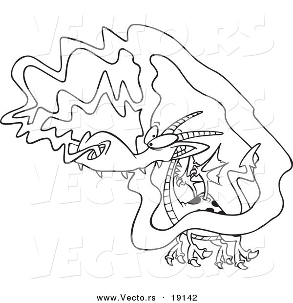 Vector of a Cartoon Dragon Catching a Whiff - Outlined Coloring Page