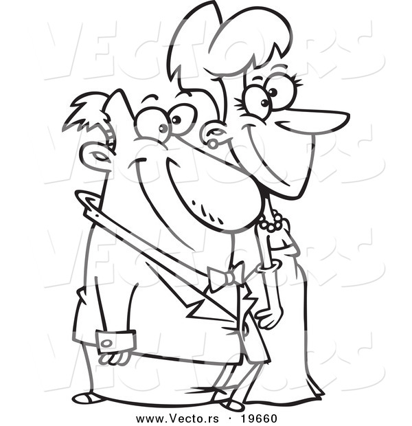 Vector of a Cartoon Dressed up Couple - Outlined Coloring Page