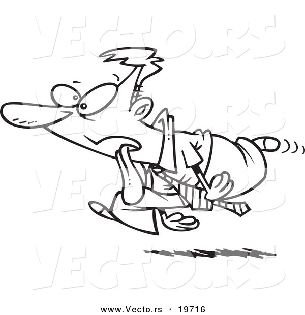 Vector of a Cartoon Drooling Businessman Running - Outlined Coloring Page