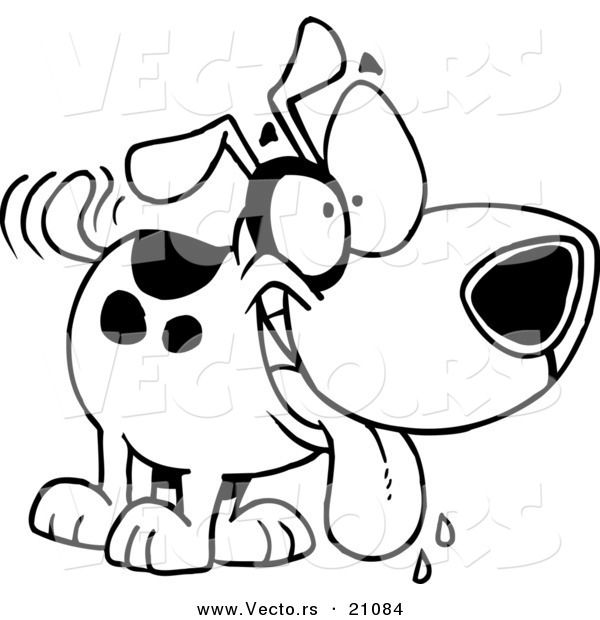 Vector of a Cartoon Drooling Happy Dog - Coloring Page Outline