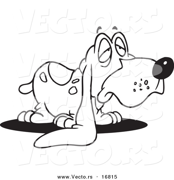 Vector of a Cartoon Droopy Eared Basset Hound - Coloring Page Outline
