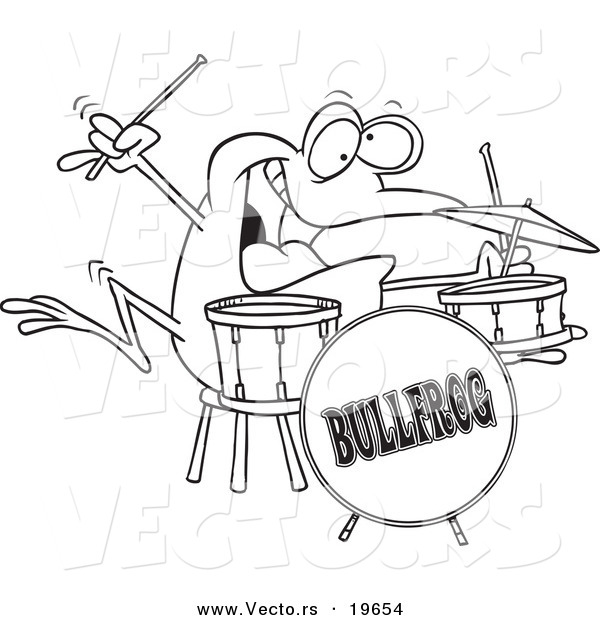 Vector of a Cartoon Drummer Frog - Outlined Coloring Page