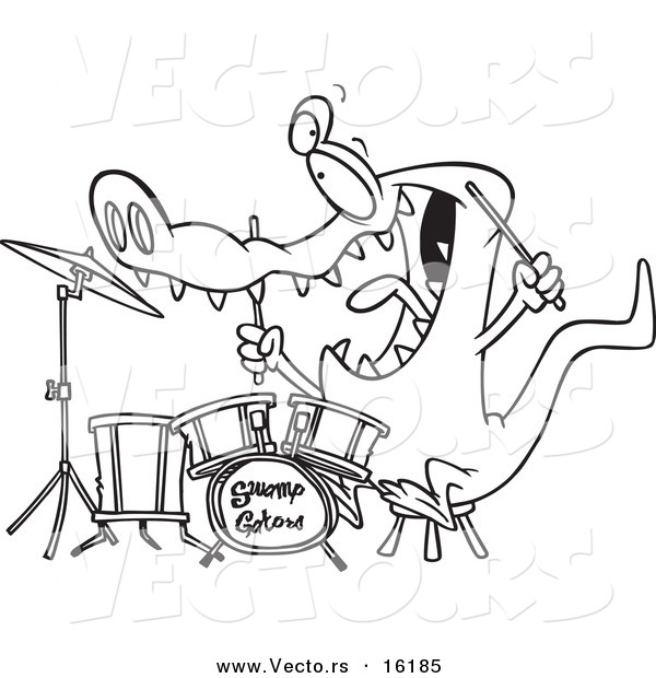 Vector of a Cartoon Drummer Gator - Outlined Coloring Page Drawing