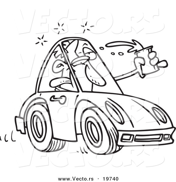 Vector of a Cartoon Drunk Driver Driving While Intoxicated - Outlined Coloring Page