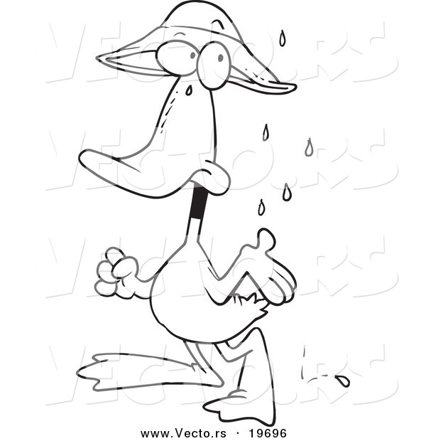 Vector of a Cartoon Duck in the Rain - Outlined Coloring Page