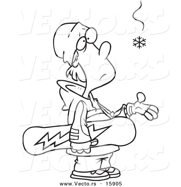 Vector of a Cartoon Eager Snowboarder Waiting for Snow - Outlined Coloring Page Drawing