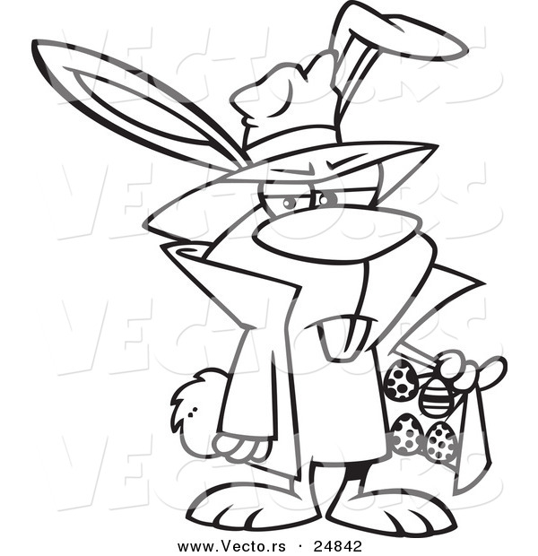 Vector of a Cartoon Easter Bunny Dealing Eggs - Outlined Coloring Page