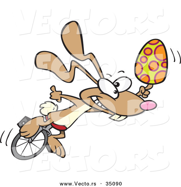 Vector of a Cartoon Easter Bunny Delivering a Painted Egg on a Unicycle