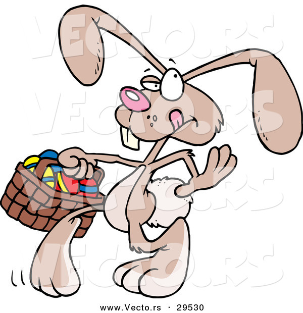 Vector of a Cartoon Easter Bunny Looking for Places to Hide Eggs