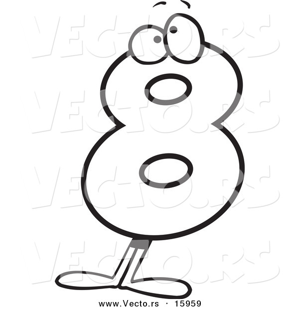 Vector of a Cartoon Eight Character - Outlined Coloring Page Drawing