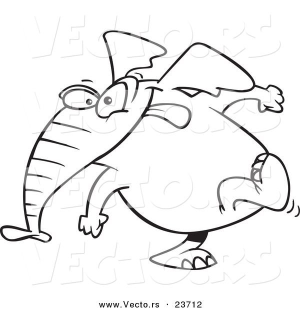 Vector of a Cartoon Elephant Exiting Stage Left - Coloring Page Outline
