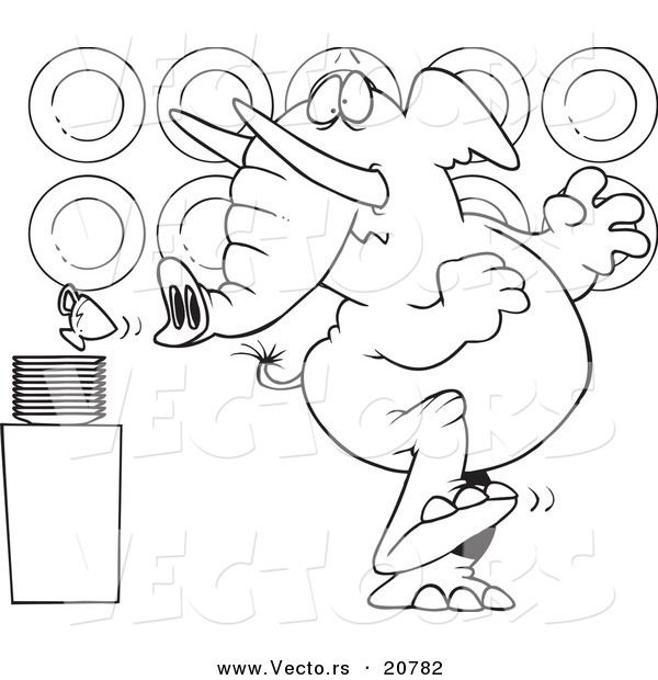 Vector of a Cartoon Elephant in a China Shop - Coloring Page Outline