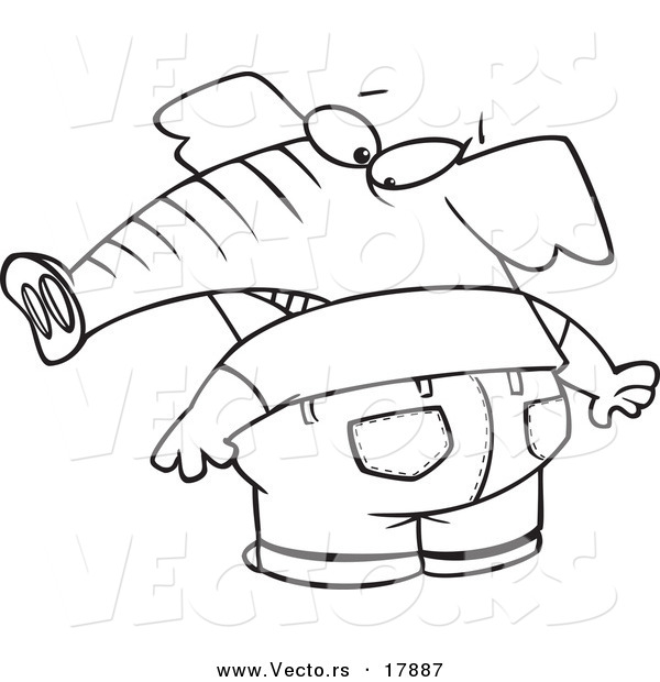 Vector of a Cartoon Elephant with a Big Butt - Outlined Coloring Page