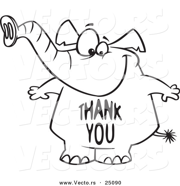 Vector of a Cartoon Elephant with a Thank You Belly - Outlined Coloring Page