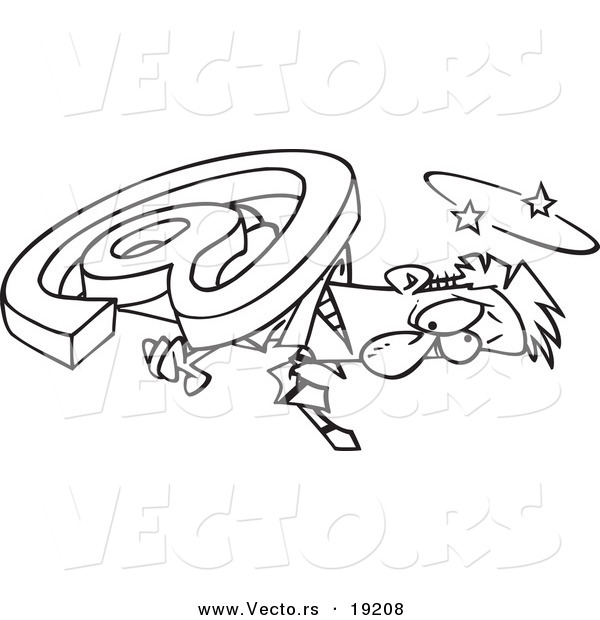 Vector of a Cartoon Email Symbol Crushing a Businessman - Outlined Coloring Page
