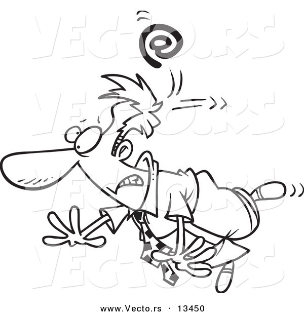 Vector of a Cartoon Email Symbol Whacking a Businessman - Coloring Page Outline