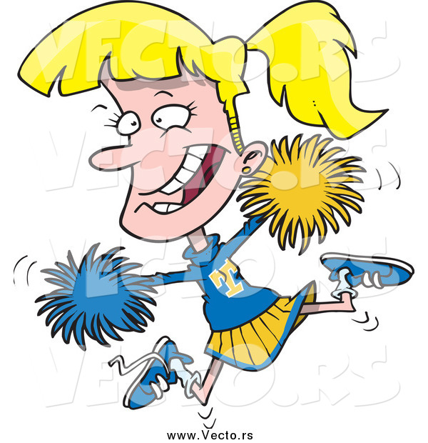 Vector of a Cartoon Energetic Blond Jumping Cheerleader Girl