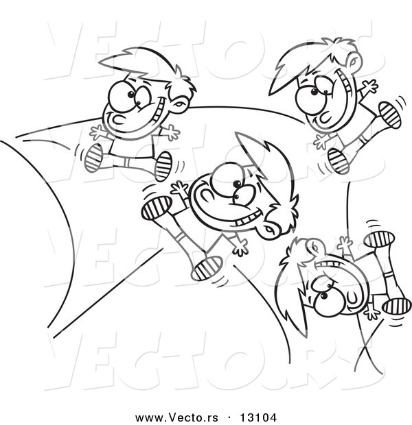 Vector of a Cartoon Energetic Boy Bouncing off the Walls - Outlined Coloring Page