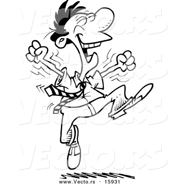 Vector of a Cartoon Energetic Businessman Jumping - Outlined Coloring Page Drawing