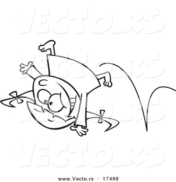 Vector of a Cartoon Energetic Girl Doing a Cartwheel - Coloring Page Outline