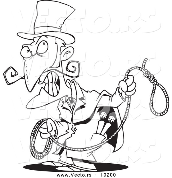 Vector of a Cartoon Evil Man with a Noose - Outlined Coloring Page