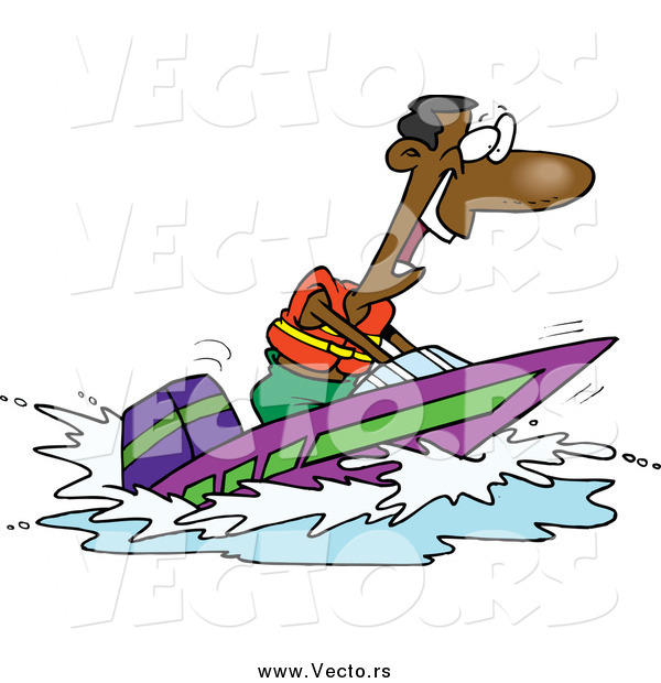 Vector of a Cartoon Excited Black Man on a Speed Boat