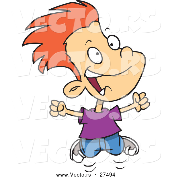 Vector of a Cartoon Excited Red Haired Boy Jumping
