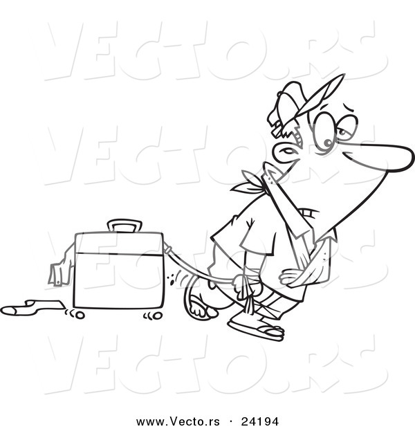 Vector of a Cartoon Exhausted Man After Vacation - Coloring Page Outline