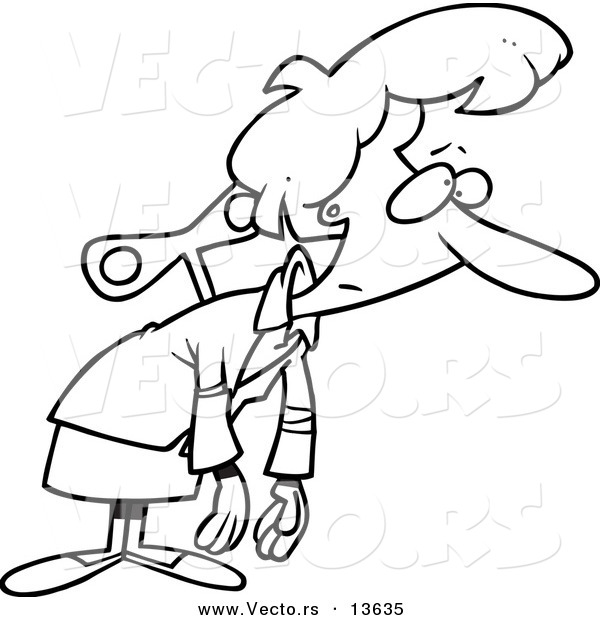 Vector of a Cartoon Exhausted Wind up Businesswoman - Coloring Page Outline