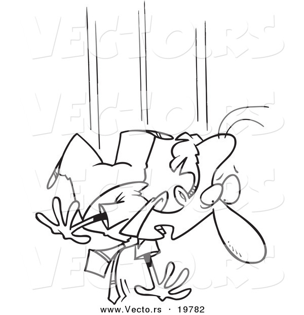 Vector of a Cartoon Falling Businessman - Outlined Coloring Page