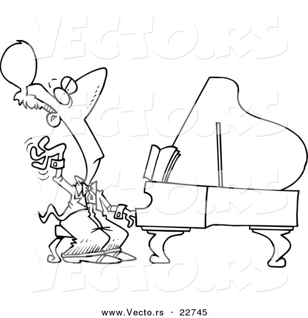 Vector of a Cartoon Fancy Pianist - Coloring Page Outline