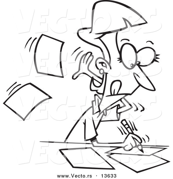 Vector of a Cartoon Fast Author Writing on Pages - Coloring Page Outline