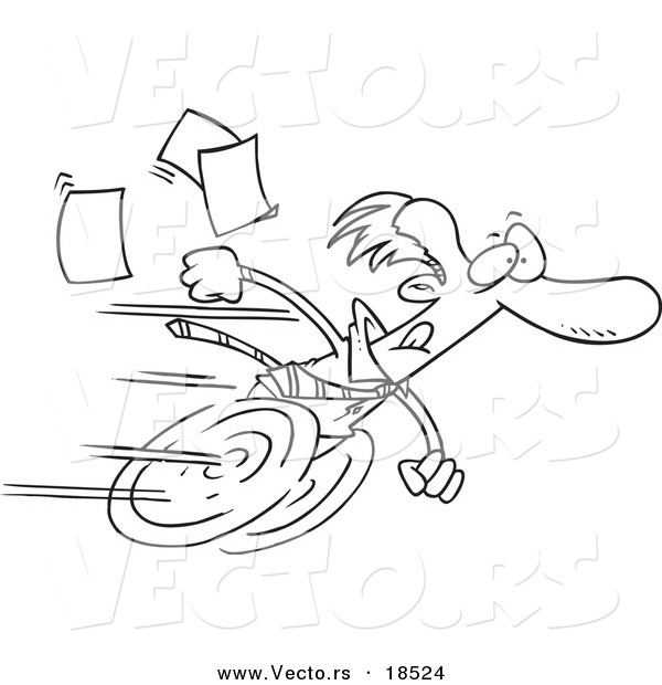Vector of a Cartoon Fast Businessman on Wheels - Outlined Coloring Page