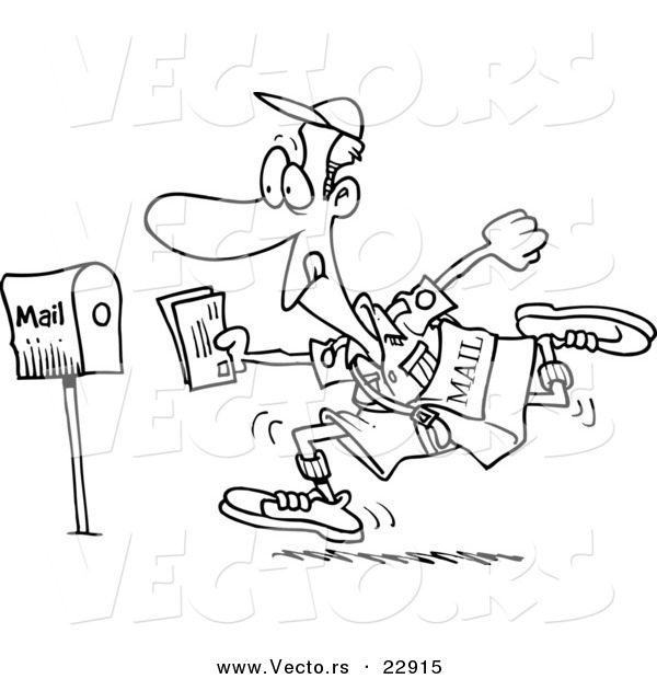 Vector of a Cartoon Fast Post Man - Coloring Page Outline